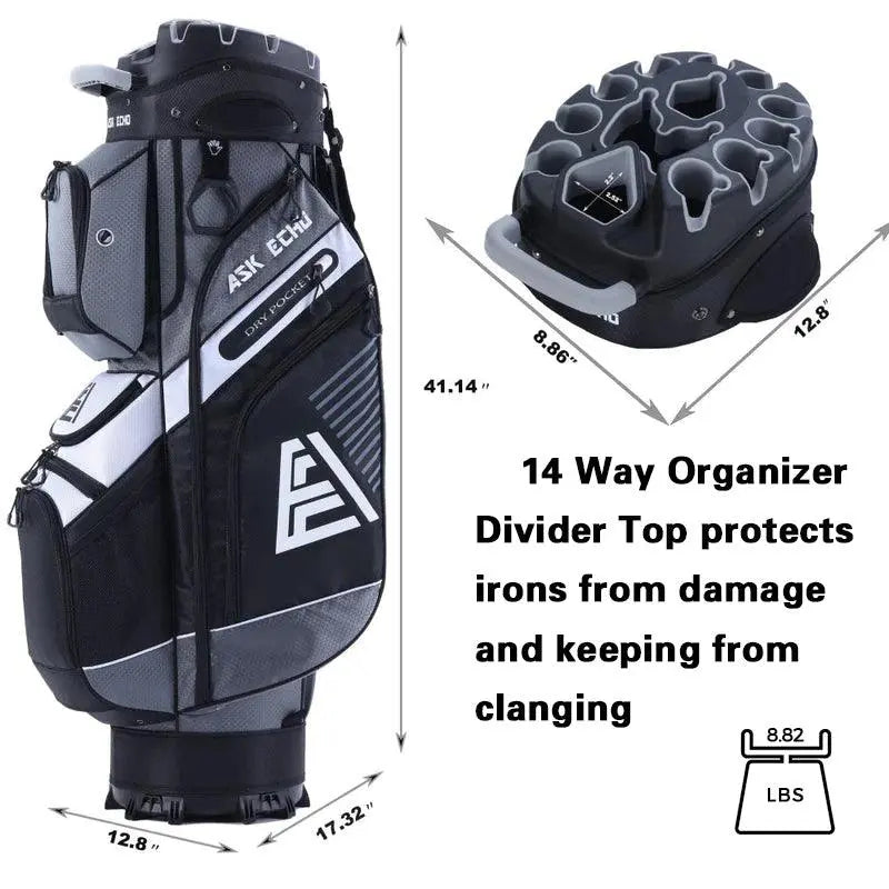 ASK ECHO T-LOCK 2.0 14-Way Golf Cart Bag, Quiet Organizer Dividers, Premium Storage Golf Bag